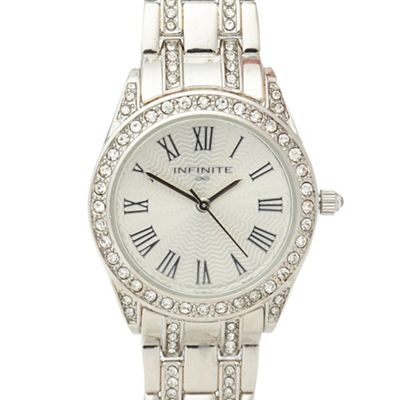 Ladies silver crystal embellished watch
